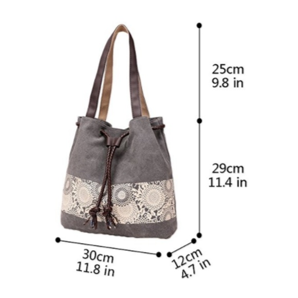 Grey Lace Printed Hobo Bucket Bag - Picture 4 of 6